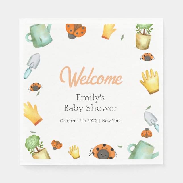 Rustic Greenery Ladybug Garden Baby Shower  Napkins (Front)