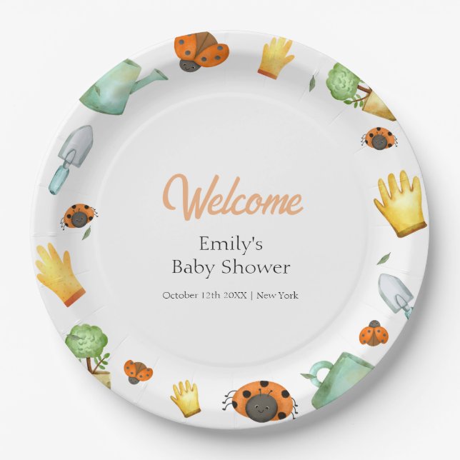 Rustic Greenery Ladybug Garden Baby Shower  Paper Plates (Front)