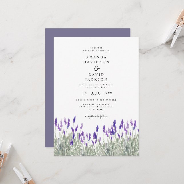 Rustic Greenery Lavender Lilac Garden Wedding Invitation (Front/Back In Situ)