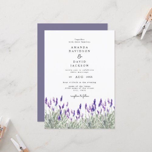 Rustic Greenery Lavender Lilac Garden Wedding Invitation
