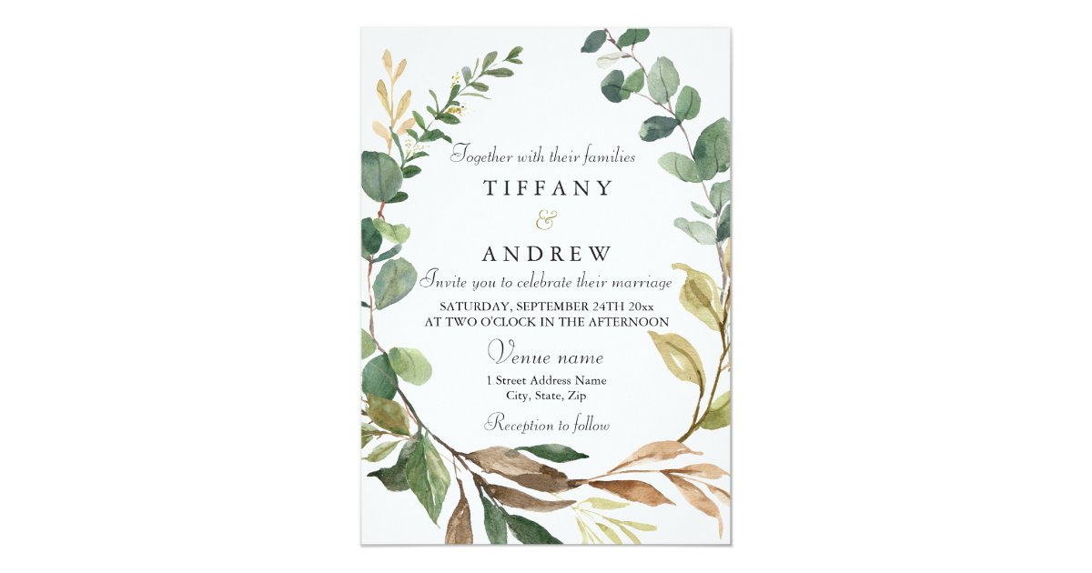 Rustic Greenery Leaf Wreath Modern Wedding Invitation | Zazzle.com