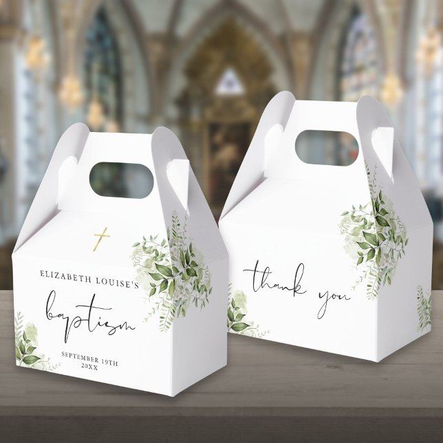 Rustic Greenery Leaves Elegant Baptism Favor Boxes (Rustic Greenery Leaves Elegant Baptism Favor Box)