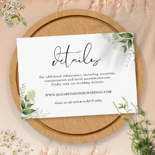 Rustic Greenery Leaves Elegant Wedding Details Enclosure Card