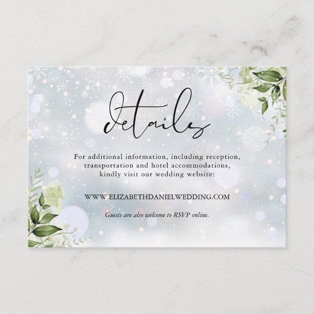 Rustic Greenery Leaves Elegant Wedding Details Enclosure Card (Front)
