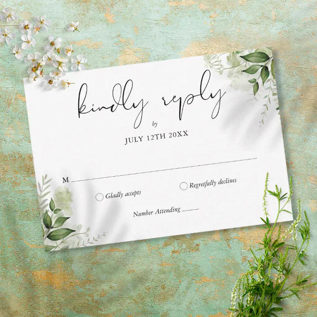 Rustic Greenery Leaves Elegant Wedding RSVP Card | Zazzle