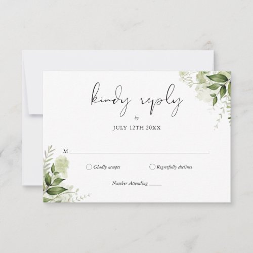 Rustic Greenery Leaves Elegant Wedding RSVP Card - This elegant botanical greenery leaves wedding rsvp card can be personalized with your information in chic typography. Designed by Thisisnotme©