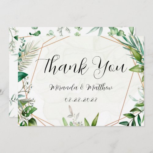 Rustic Greenery Leaves Paint Thank You Cards 