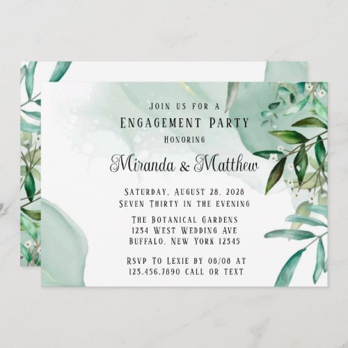 Rustic Greenery Leaves Watercolor Engagement Party Invitation