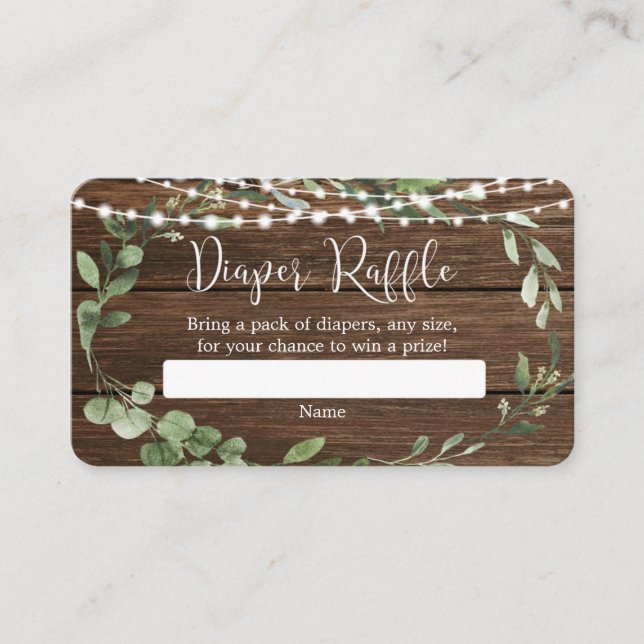 Rustic greenery lights baby shower diaper raffle enclosure card (Front)