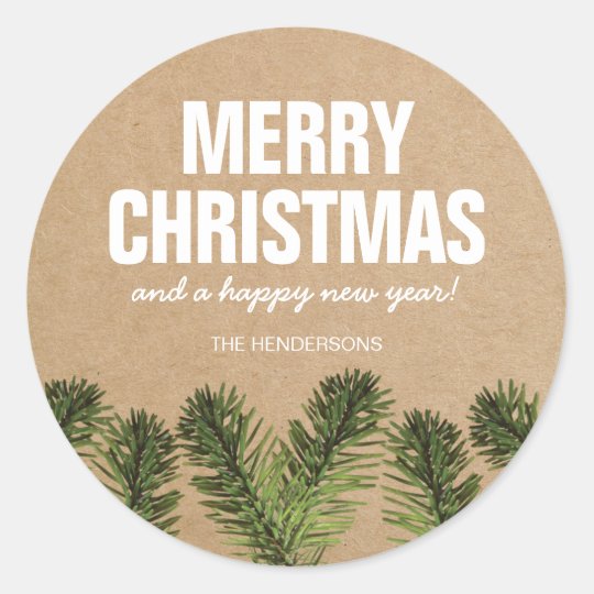 Rustic Greenery Merry Christmas Classic Round Sticker 2473