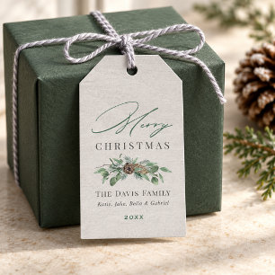 Rustic Greenery Merry Christmas Family Name Gift Tags