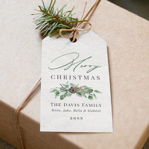 Rustic Greenery Merry Christmas Family Name Gift Tags