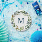 Rustic Greenery Monogram Bridal Shower Paper Plate (Party)