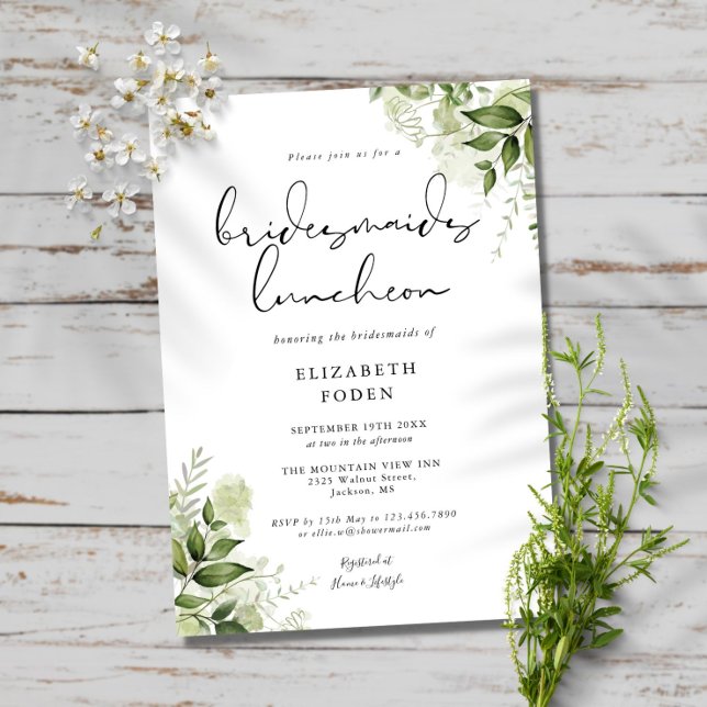 Rustic Greenery Monogram Bridesmaids Luncheon Invitation