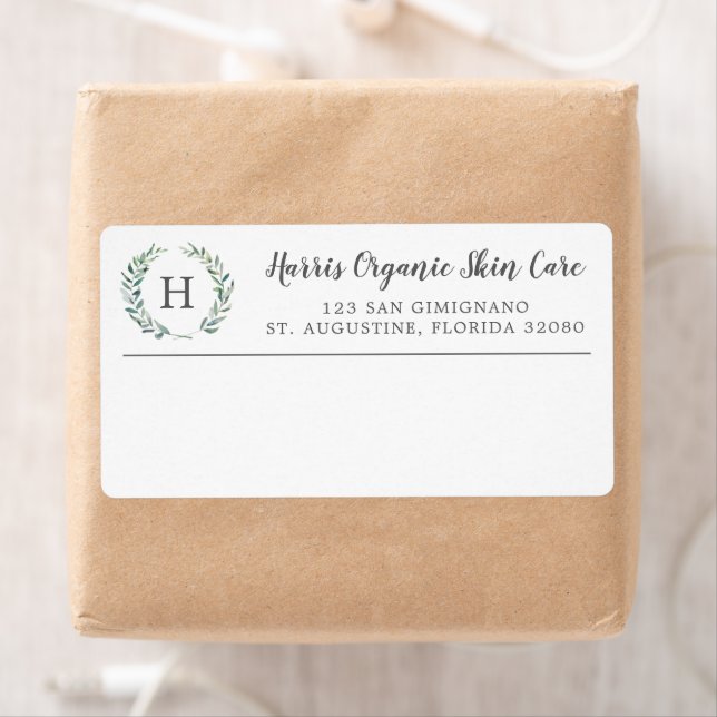 Rustic Greenery Monogram Business Shipping Label (Insitu)