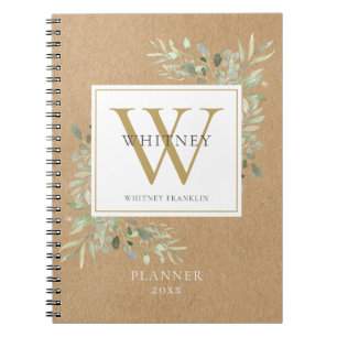 Rustic Greenery Monogram Name Planner 2021 Notebook