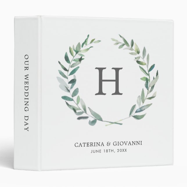 Rustic Greenery Monogram Wedding Photo Album 3 Ring Binder (Front/Spine)