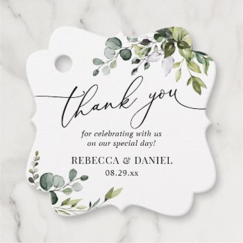 Rustic Greenery Monogram Wedding Thank You Favor Tags by PeachBloome at Zazzle
