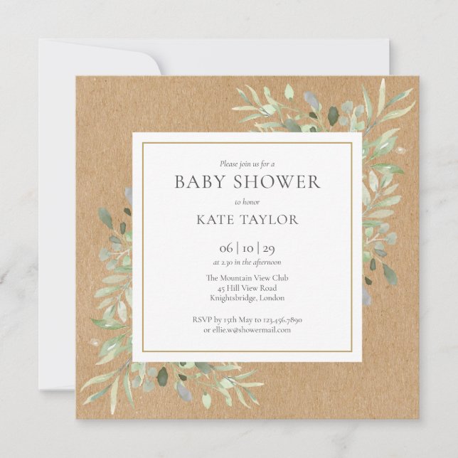 Rustic Greenery Neutral All One OnBaby Shower Invitation (Front)