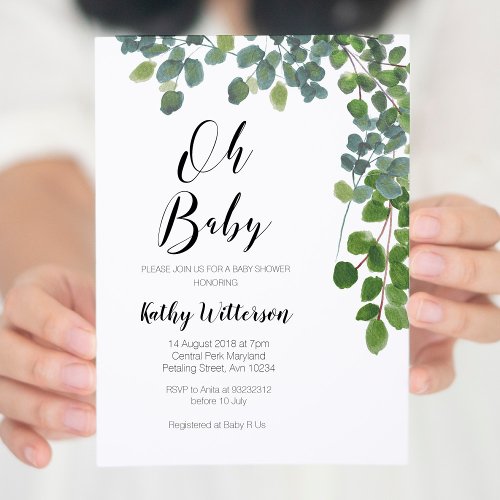 Rustic Greenery oh baby baby shower invitation