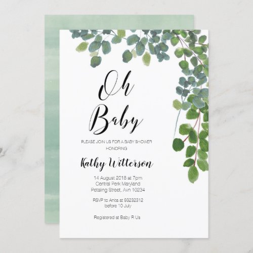 Rustic Greenery oh baby baby shower invitation