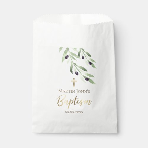 rustic greenery olive branch Baptism Favor Bag