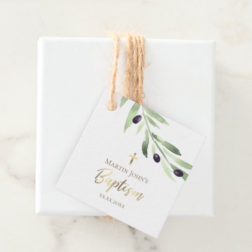 rustic greenery olive branch Baptism Favor Tags