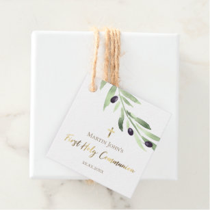 rustic greenery olive branch First Communion Favor Tags