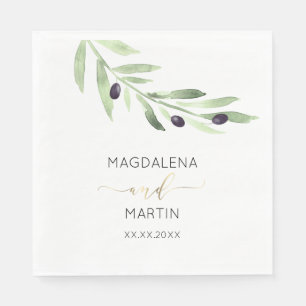rustic greenery olive branch wedding napkins