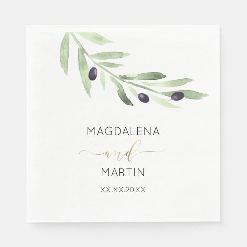 rustic greenery olive branch wedding napkins
