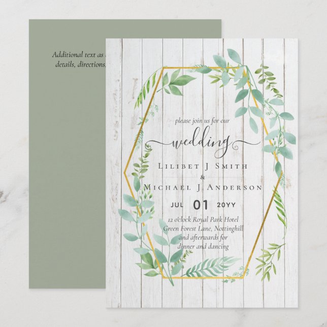 Rustic Greenery on Driftwood Budget Wedding Invitation (Front/Back)