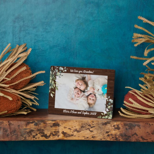 Rustic Greenery Personalized Name Photo Plaque (Side)