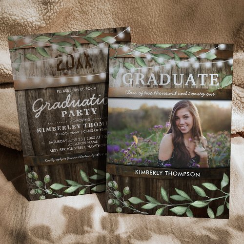 Rustic Greenery Photo 2024 Graduation Party Invitation