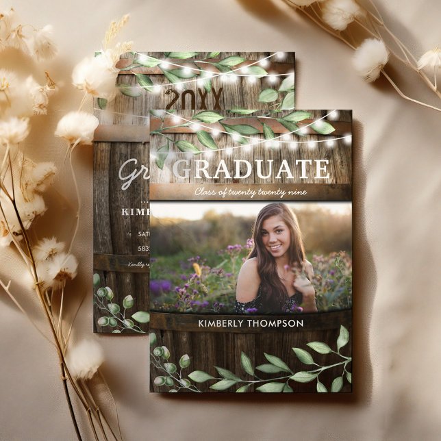 Rustic Greenery Photo 2025 Graduation Party Invitation (Creator Uploaded)