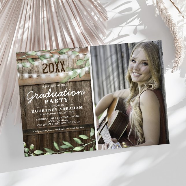 Rustic Greenery Photo Graduation Party Invitation (Creator Uploaded)