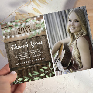 Rustic Greenery Photo Graduation Photo Thank You Card