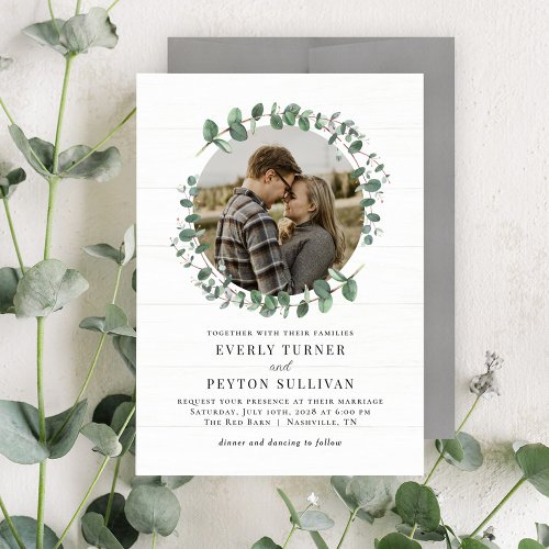 Rustic Greenery Photo Wedding Invitation