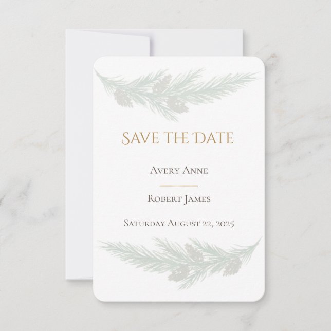 Rustic Greenery Pine Watercolor Save The Date (Front)