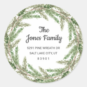 Rustic Greenery Pine Wreath Holiday Return Address Classic Round Sticker