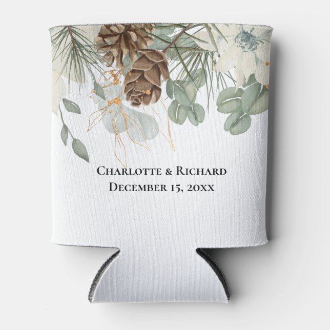 Rustic Greenery & Pinecones Can Cooler (Front)