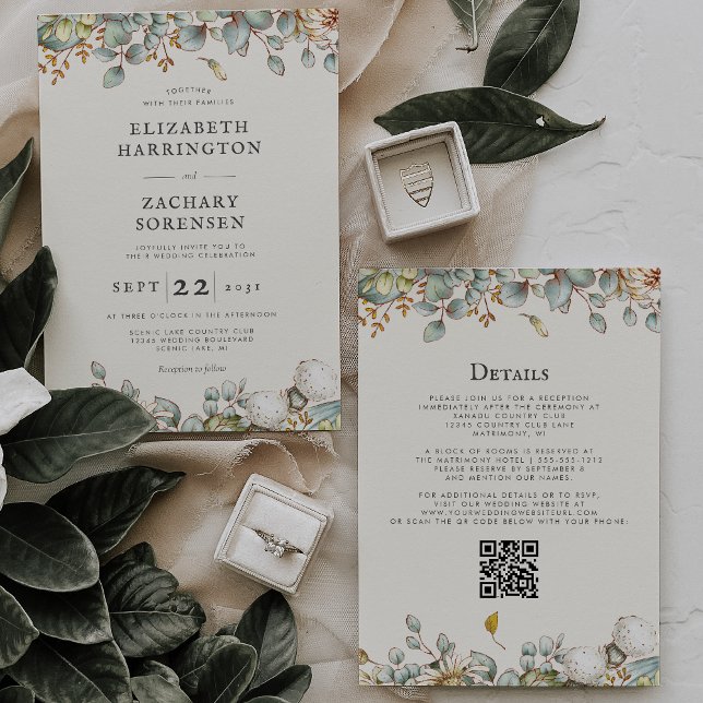 Rustic Greenery QR Code Wedding Invitation (Creator Uploaded)