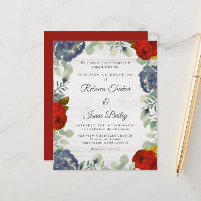 Rustic Greenery Red Blue Floral Budget Wedding (Front/Back In Situ)