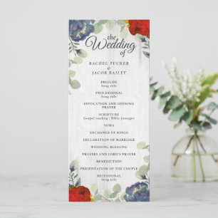 Rustic Greenery Red Blue Floral Wedding Program