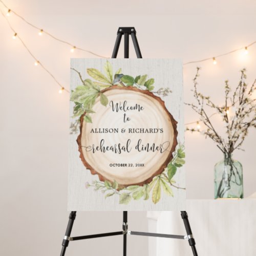 Rustic greenery rehearsal dinner welcome sign