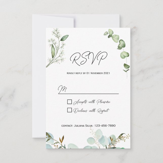 Rustic Greenery RSVP Card Invitation (Front)