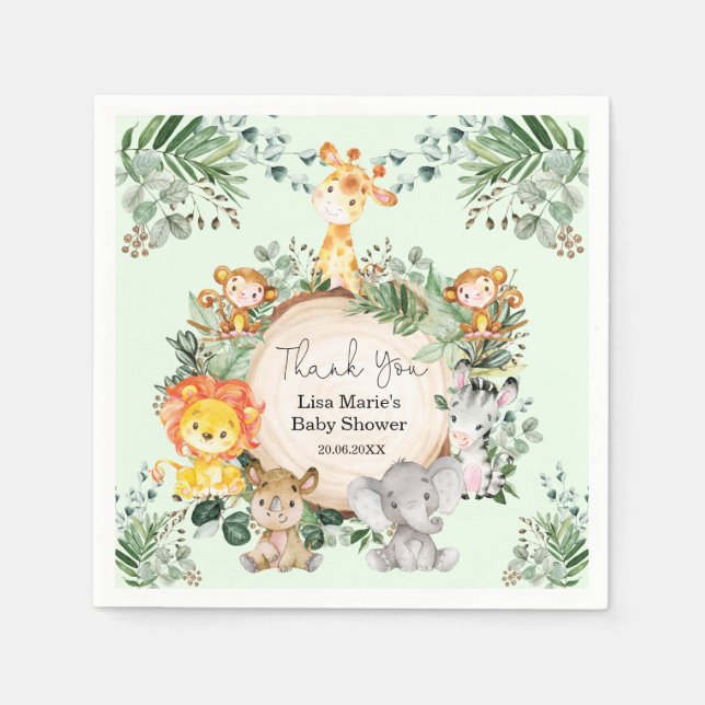 Rustic Greenery Safari Jungle Baby Animals Shower Napkins (Front)