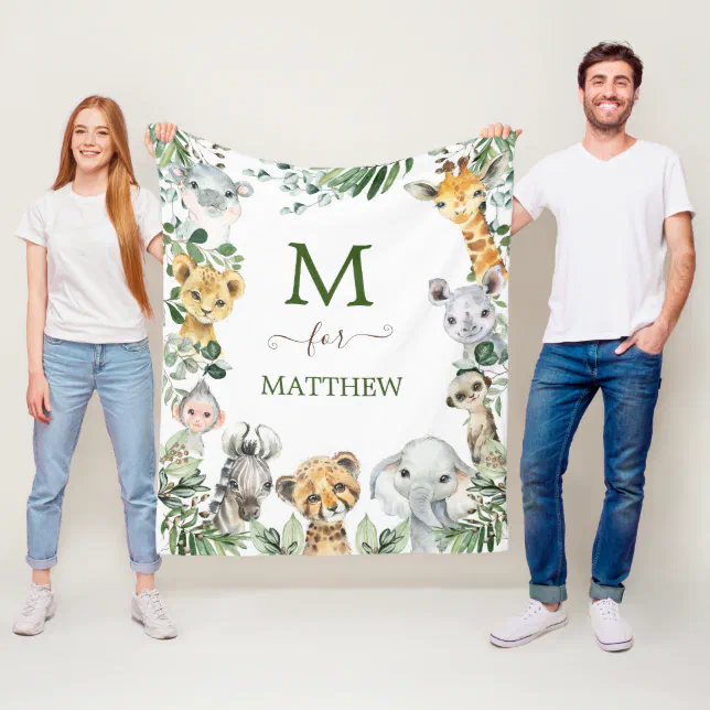 Rustic Greenery Safari Wild Animals Baby Boy Fleece Blanket | Zazzle