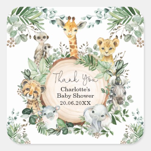 Rustic Greenery Safari Wild Animals Favors Square Sticker