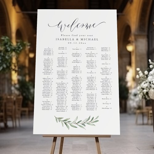 Rustic Greenery Script Alphabetical Seating Chart Foam Board