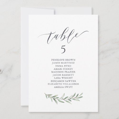 Rustic greenery script table number seating chart